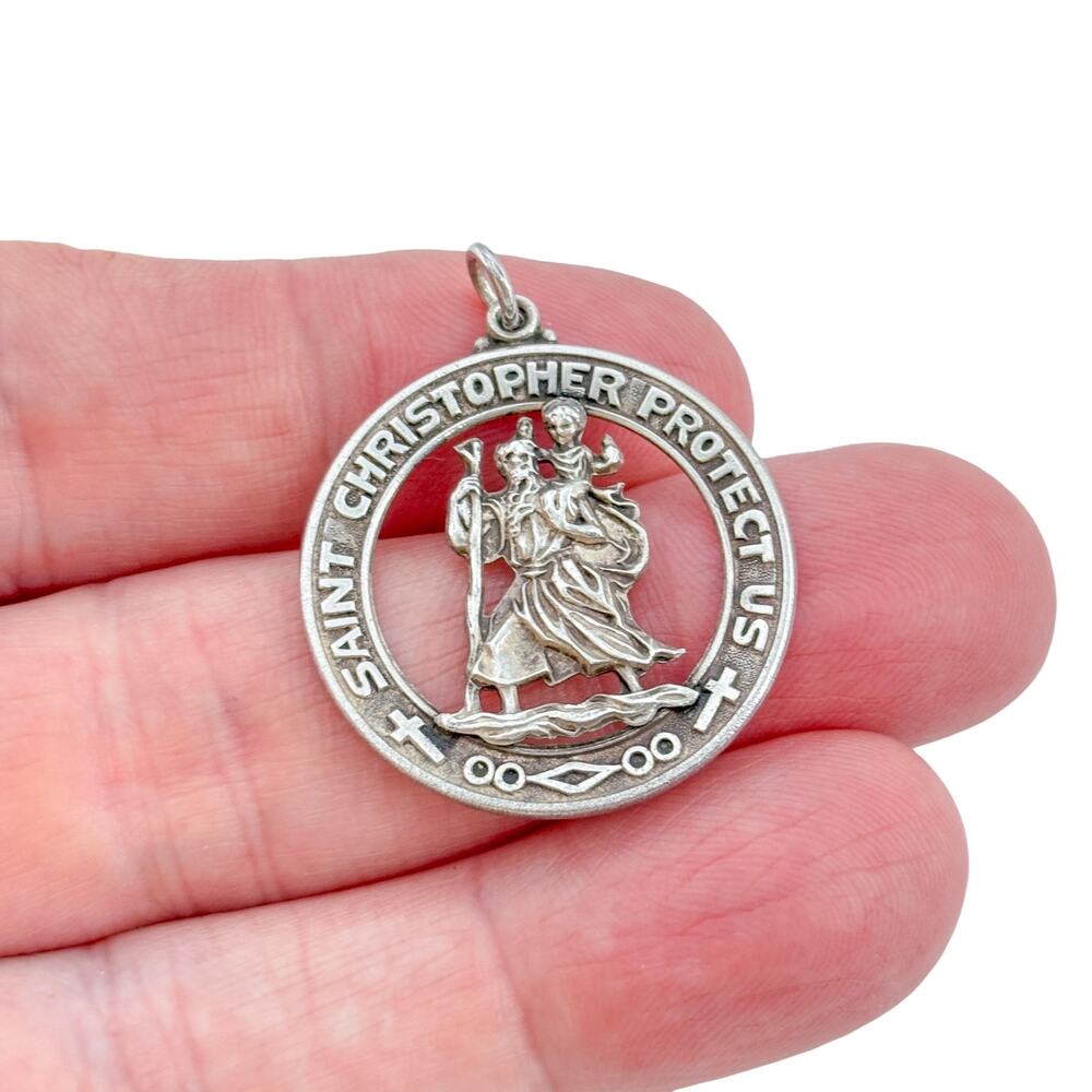 Vintage Sterling Silver 925 Saint Christopher Medal Pendant